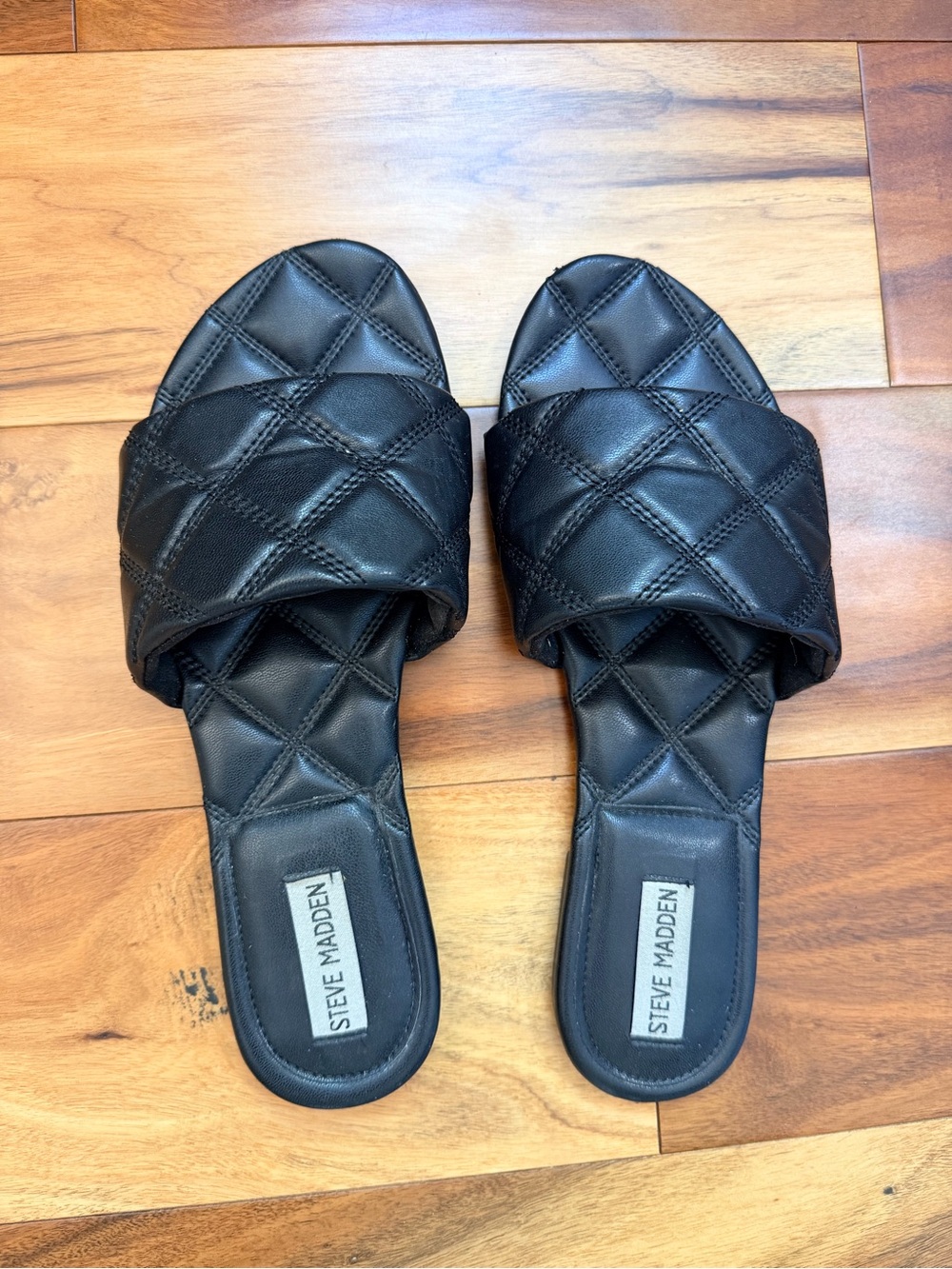 Steve Madden Black Quilted Slide Sandals